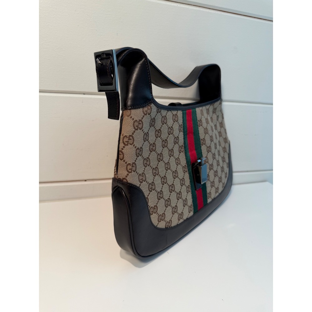 Gucci Jackie O GG Supreme Canvas Web Stripe Hobo Bag Brown Leather‎ Trim Vintage - Picture 3 of 14